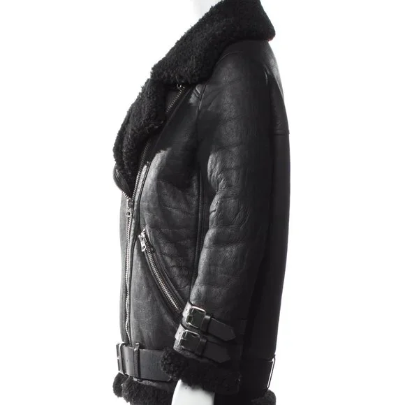Black ACNE STUDIOS Shearling Moto Fur Jacket FR32 / XS - Picture 2 of 3